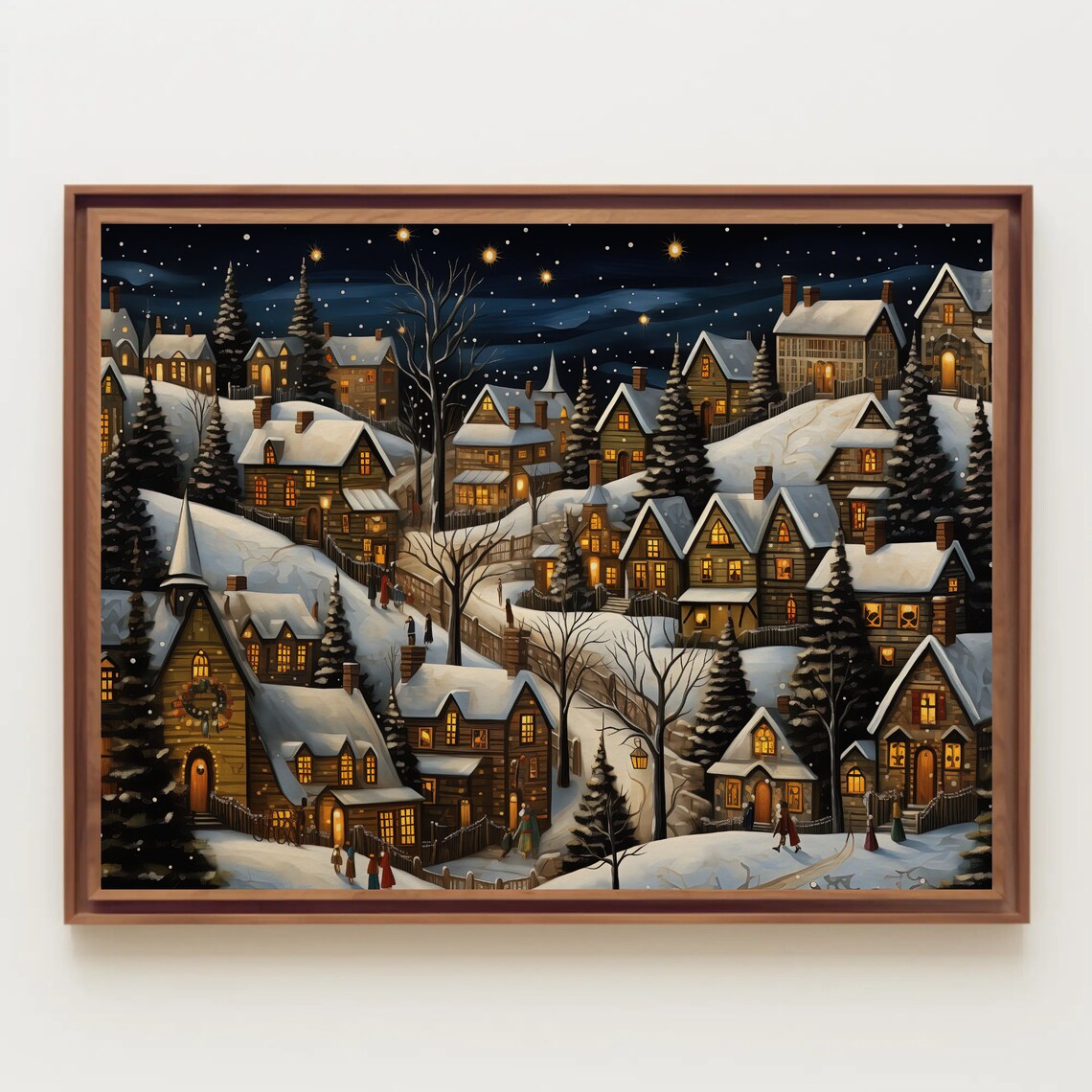 Christmas Night Town With Church and Pine Trees Holiday Art Poster - Image 5