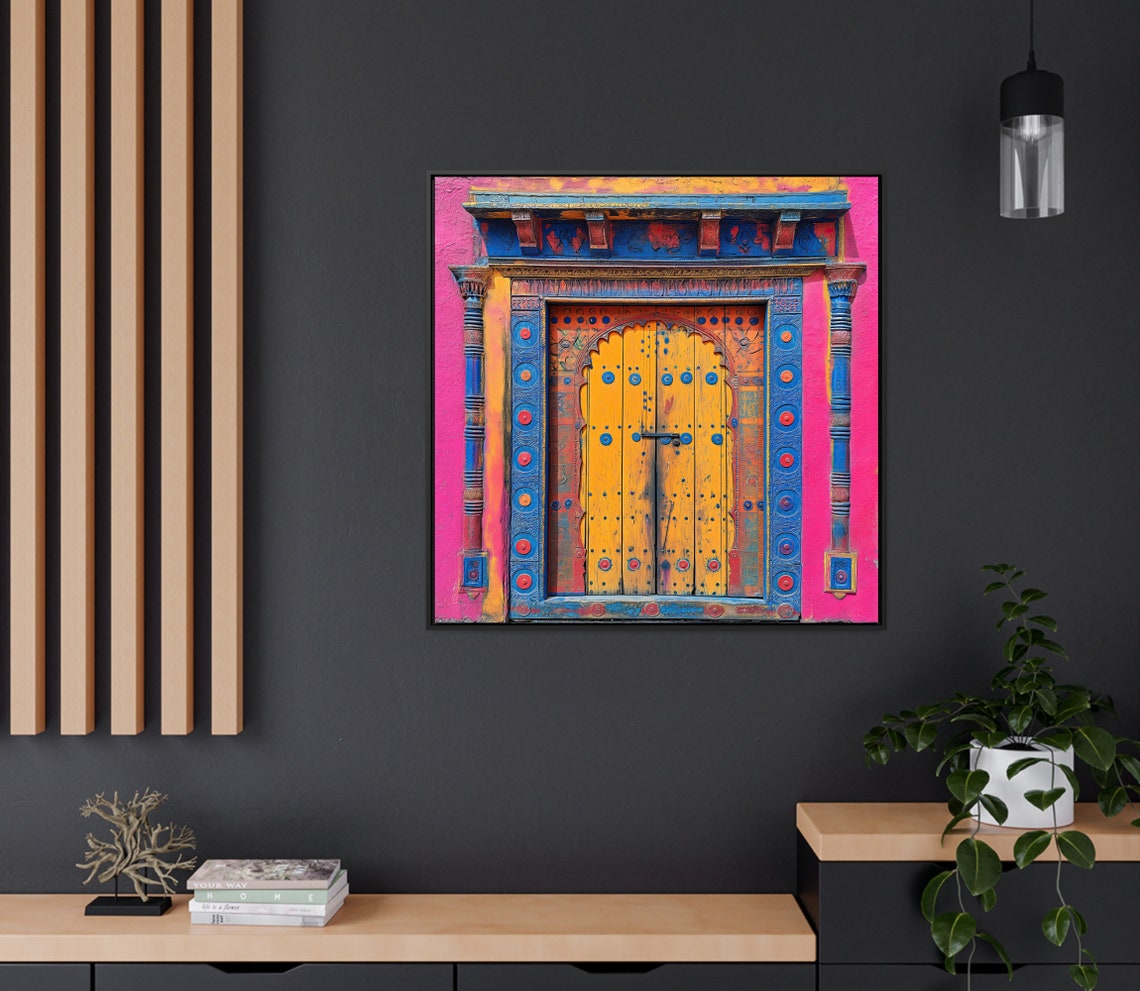 Ornate Rajasthani Door On Pink Wall Indian Architecture Poster - Image 3