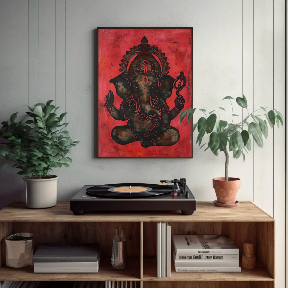 Lord Ganesha In Black And Red Abstract Hindu Deity Art Poster - Image 3