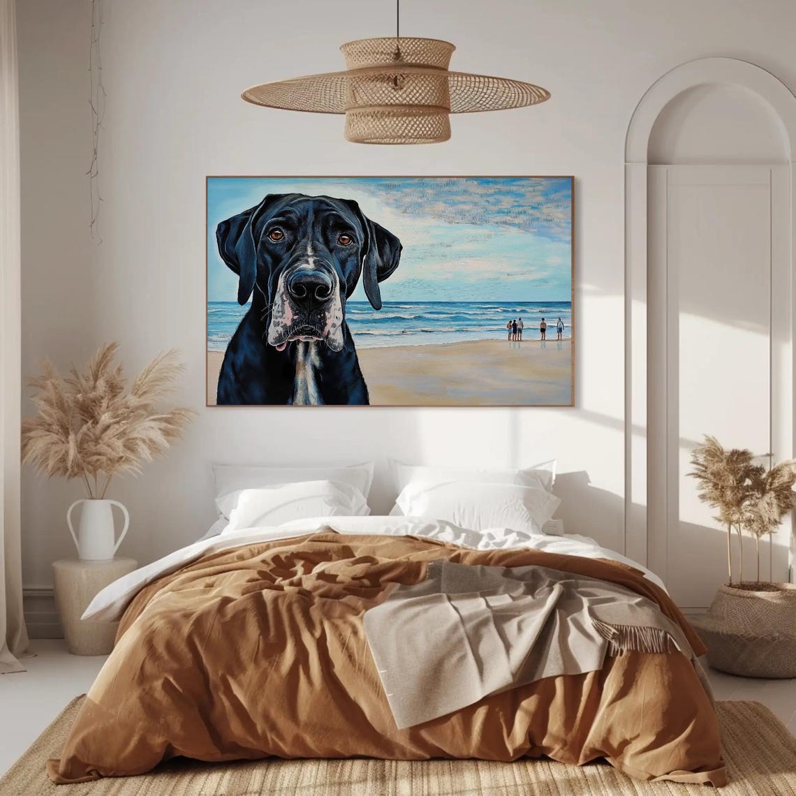 Big Black Dog On The Beach Whimsical Coastal Pet Painting Poster - Image 2