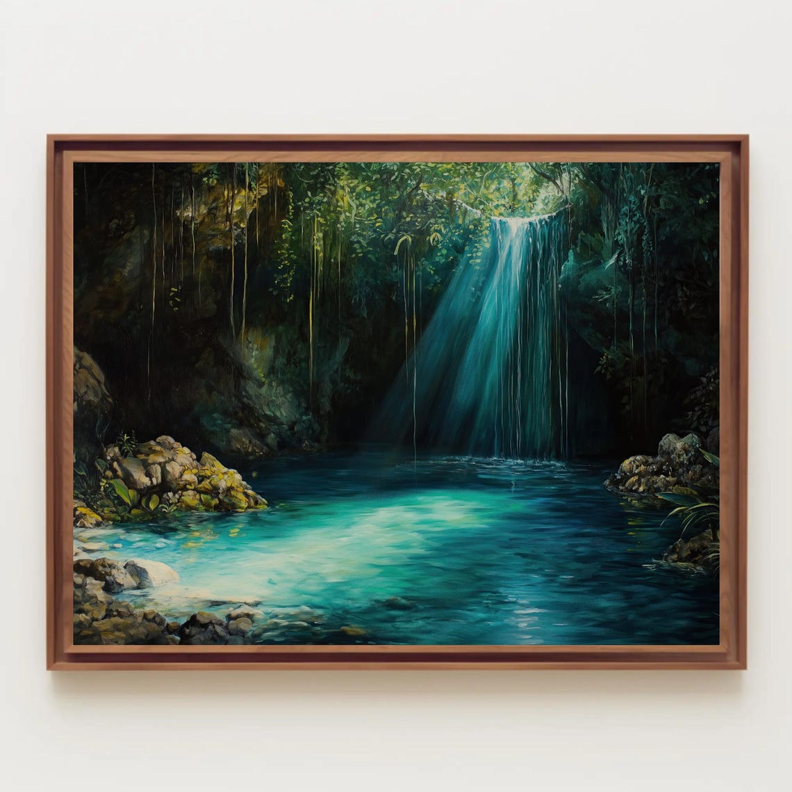 Hidden Jungle Waterfall Pouring Into A Turquoise Pool Poster - Image 2