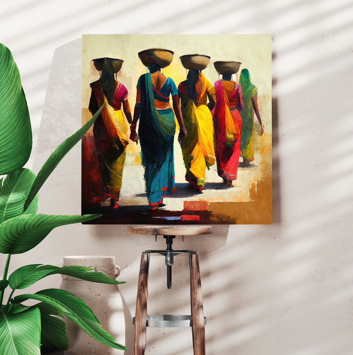 Indian Women In Colorful Saris Carrying Pots Traditional Art Poster - Image 3