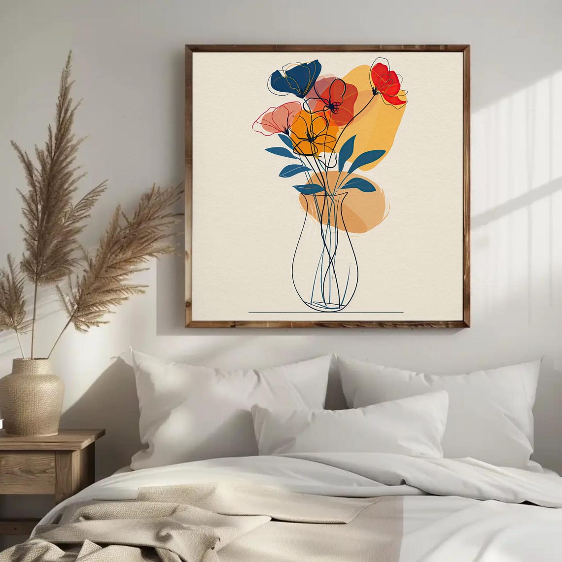 Minimalist Line Art Flowers In Vase Colorful Modern Abstract Poster - Image 3