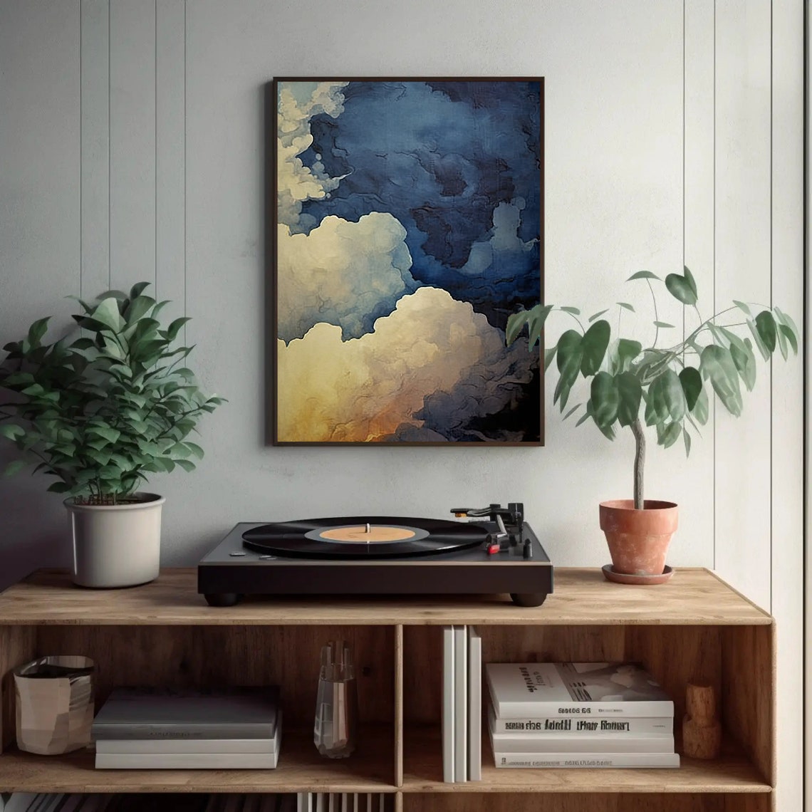 Dramatic Cloudy Sky Blue White Billowing Clouds Sky Art Poster - Image 2