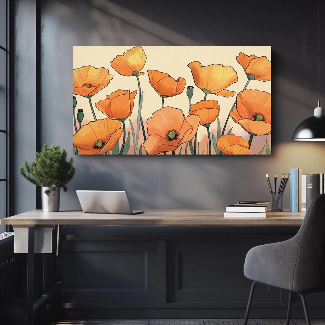 Bright Orange California Poppies Wildflower Illustration Poster - Image 2