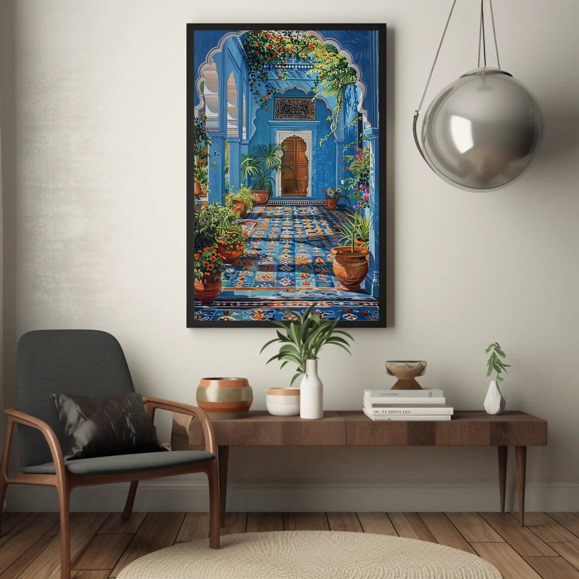 Blue Indian Palace Aangan, India Entryway Art Print - Image 3