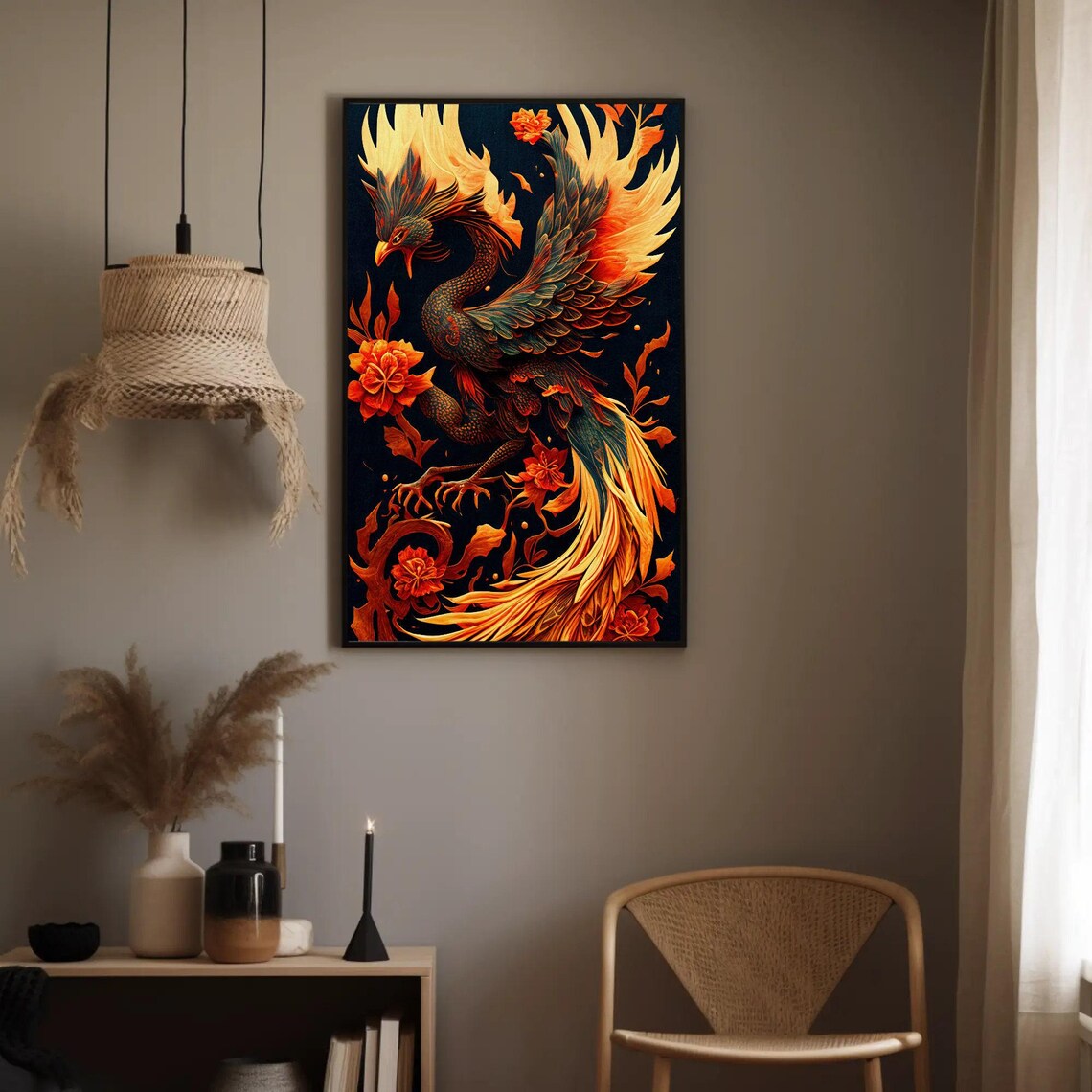 Chinese Phoenix Bird Art Print, Fantasy Wall Decor - Image 2