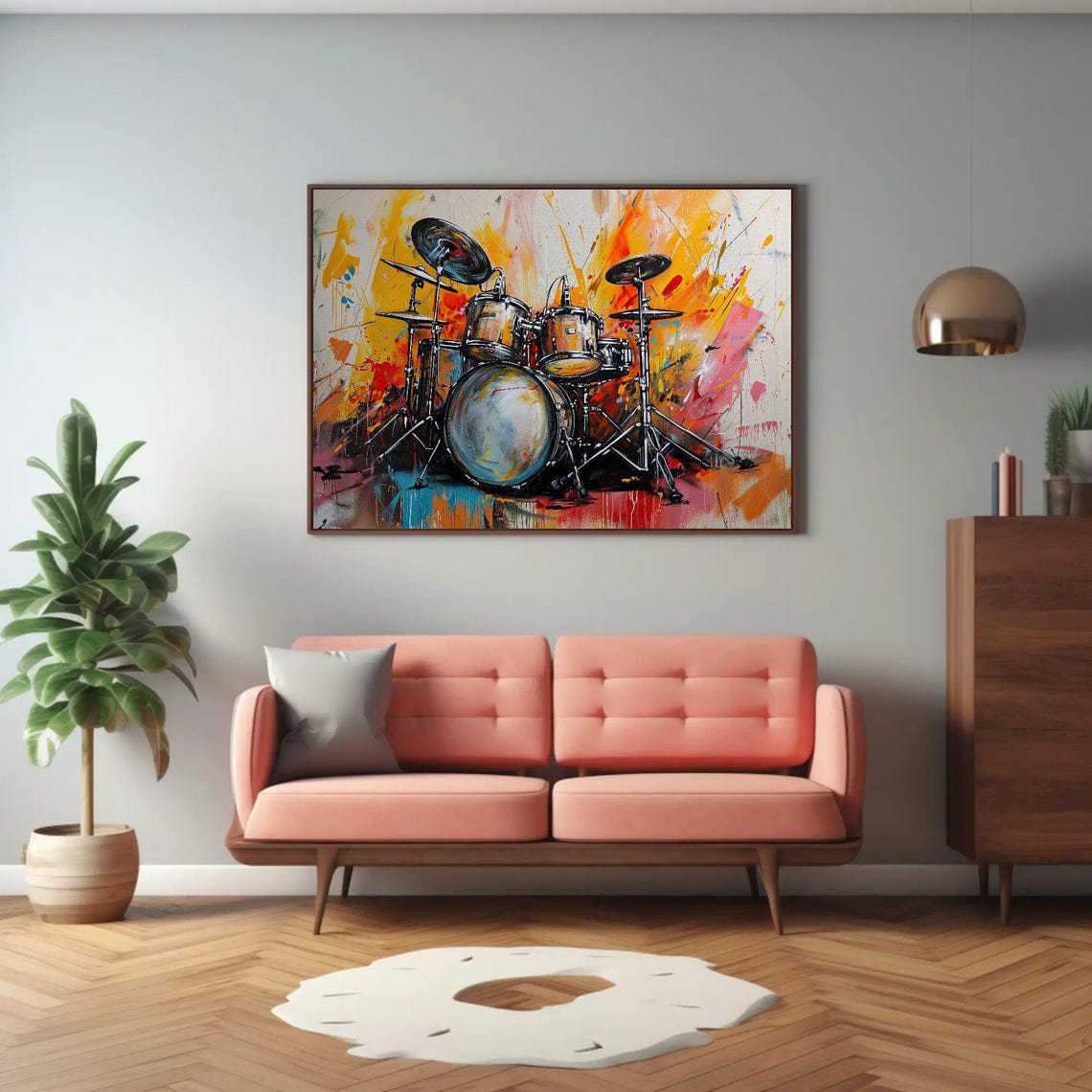 Drum Kit Graffiti Colorful Paint Splash Musician Wall Poster - Image 2