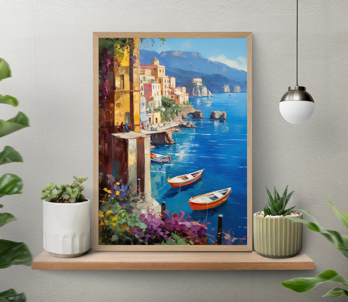 Sorrento Rocky Coastline With Colorful Fishing Boats Travel Poster - Image 5