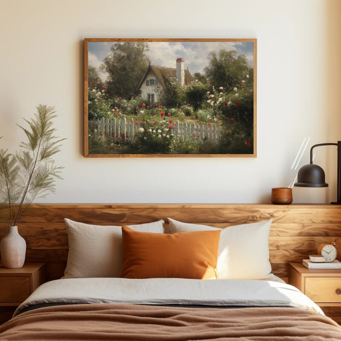 English Cottage Rose Garden Behind White Picket Fence Art Poster - Image 3