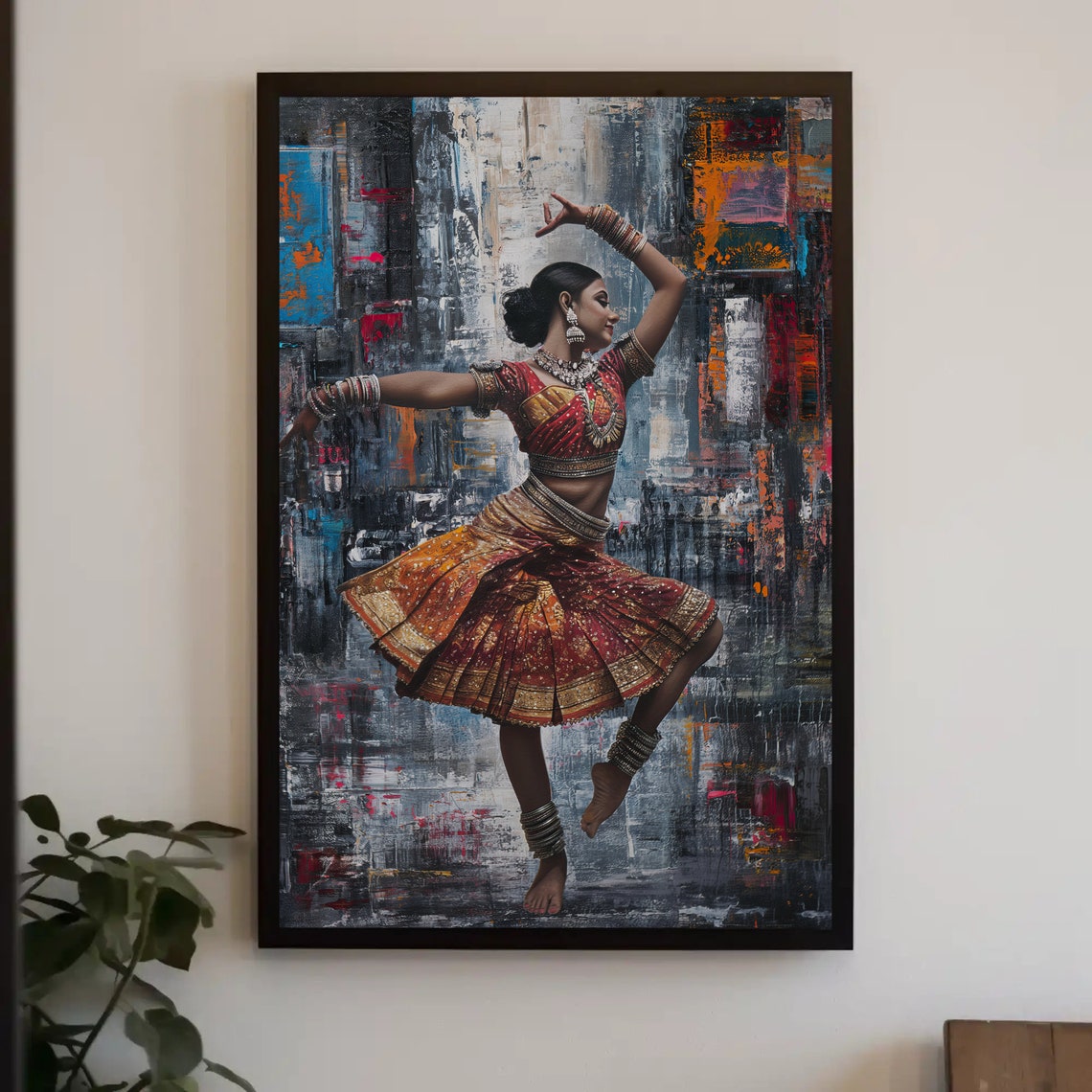 Indian Classical Dancer In Cityscape Abstract Painting Poster
