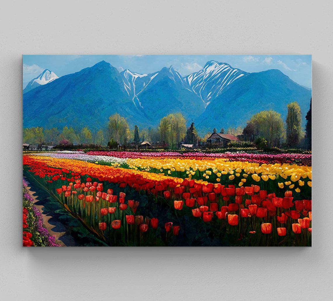 Tulip Garden Kashmir Painting Indian Art Indian Painting Indian Wall Art Modern Indian Art Colorful Indian Art South Asian Art
