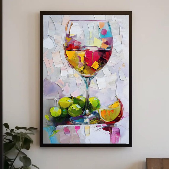 Colorful Impasto Wine Glass with Lime Modern Kitchen Still Life Poster
