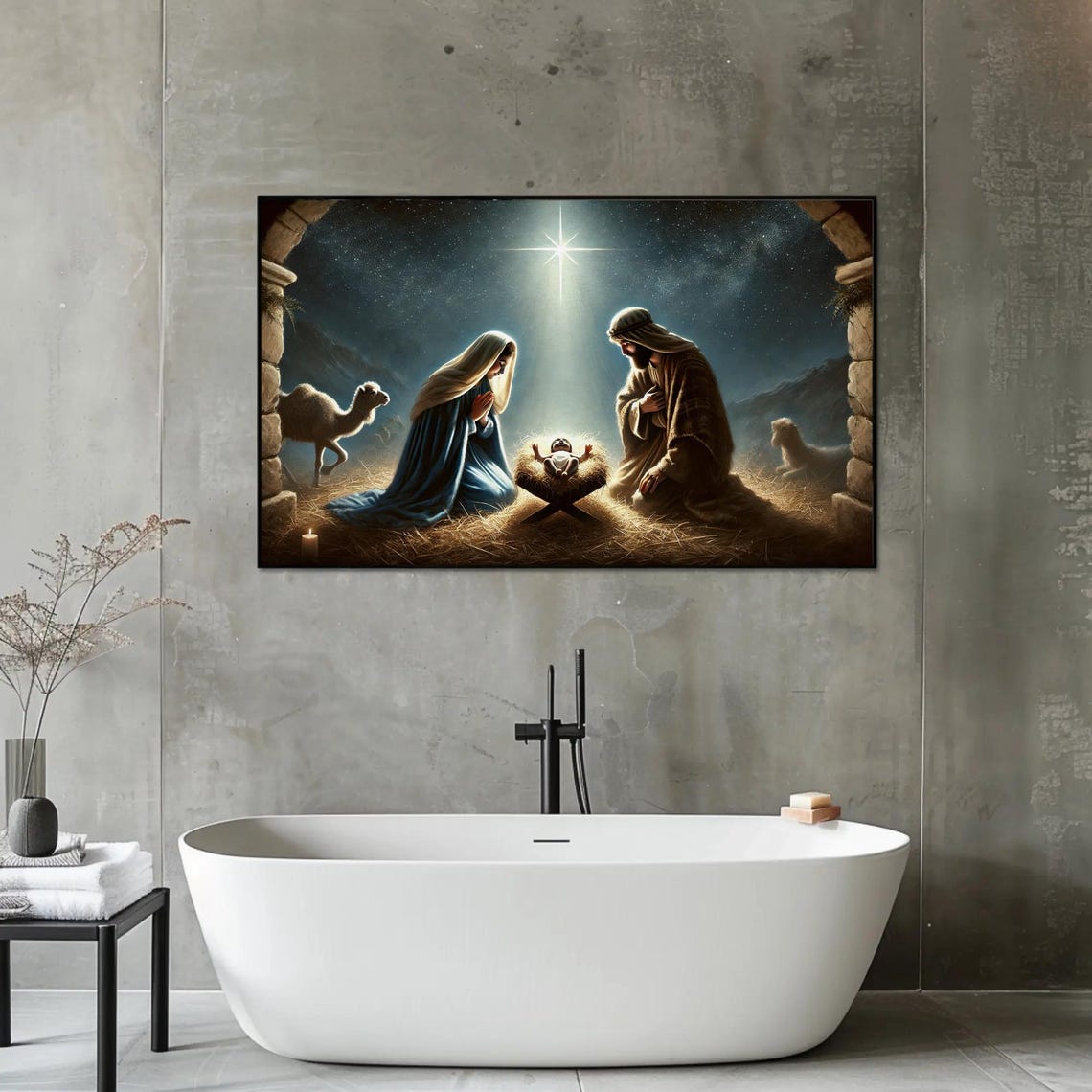 Nativity Scene Holy Family Under The Bethlehem Star Night Poster - Image 3