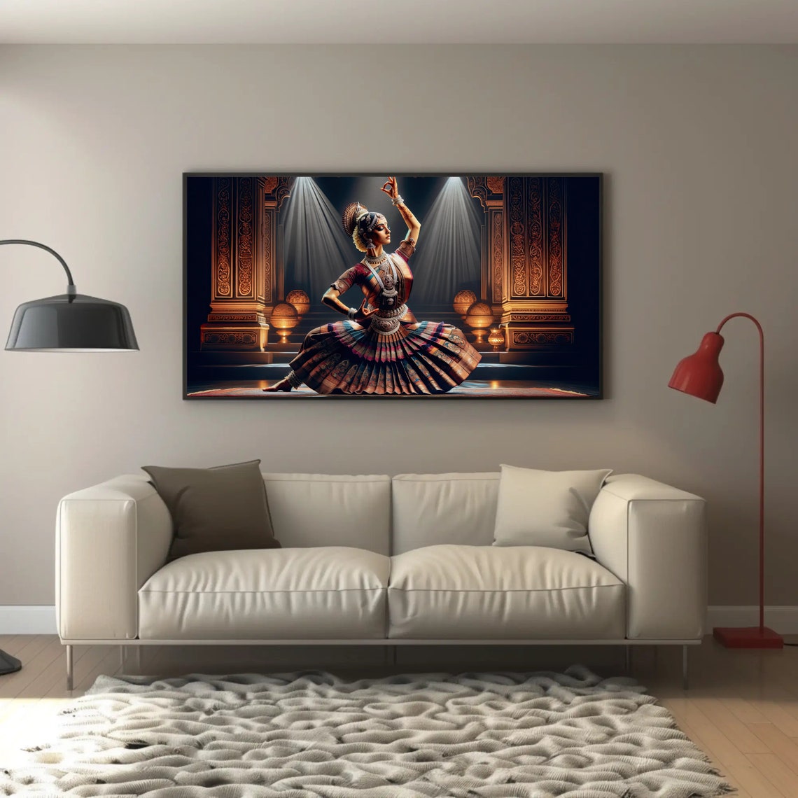 Indian Classical Dancer Performing on a Dark Spotlight Stage Poster - Image 4