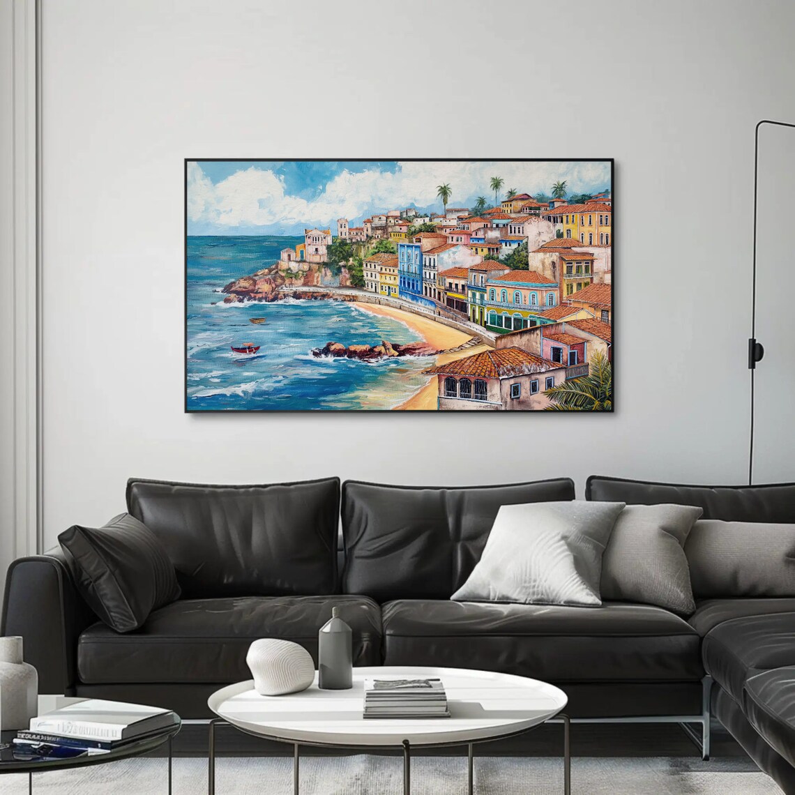 Salvador Bahia Colorful Beachfront Hillside Town Painting Poster - Image 2