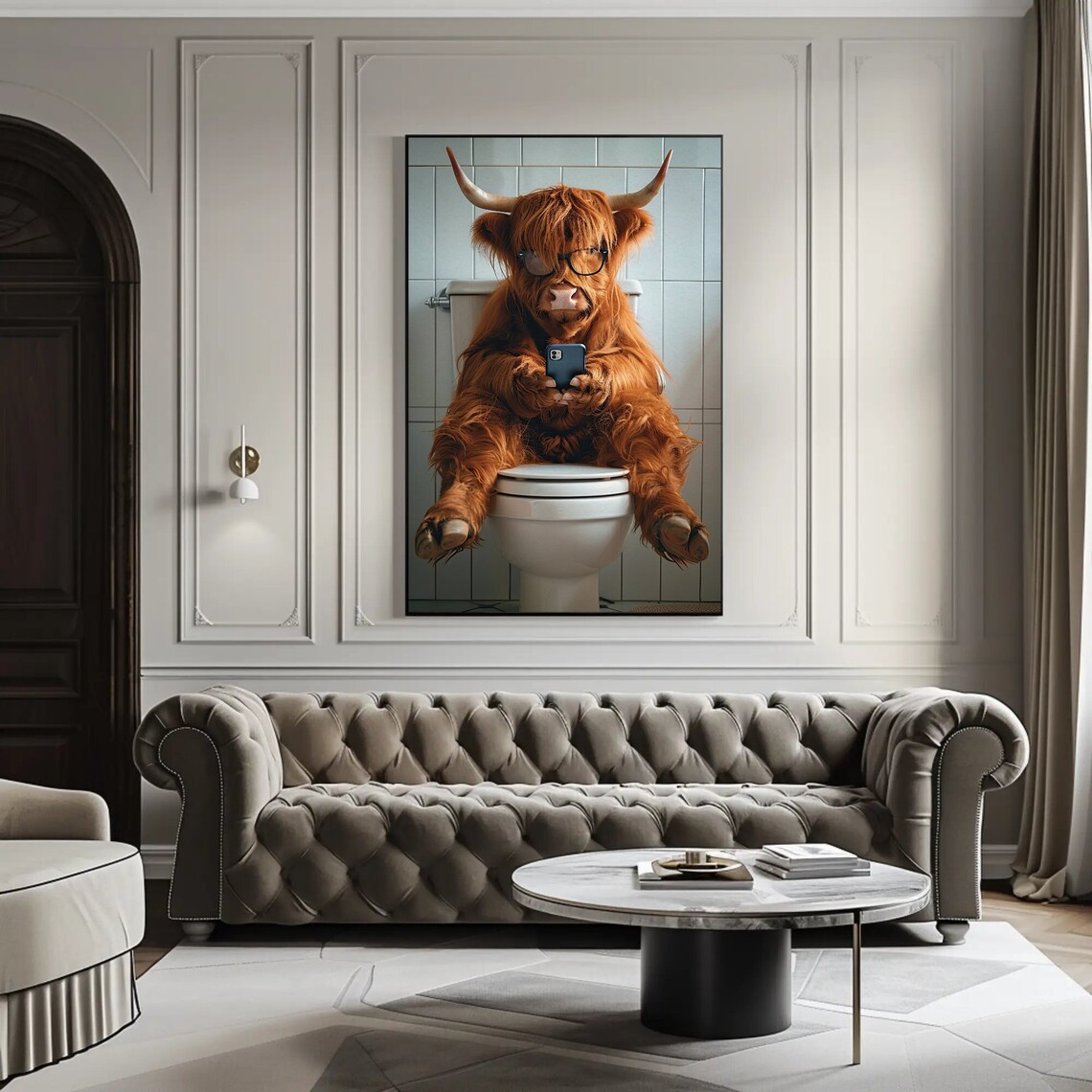 Highland Cow On The Toilet Bathroom Humor Art Print - Image 2