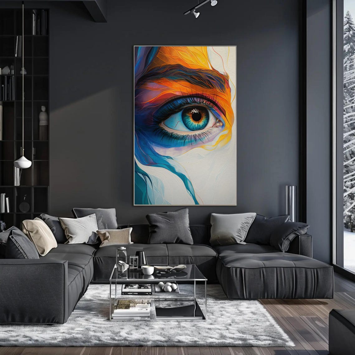 Striking Blue Eye Wrapped In Flowing Orange And Teal Strokes Poster - Image 4