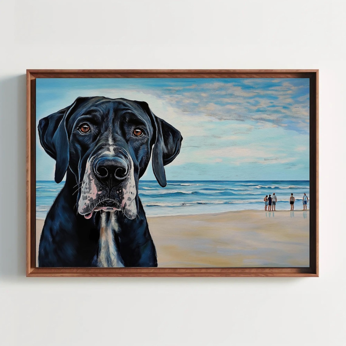 Big Black Dog On The Beach Whimsical Coastal Pet Painting Poster