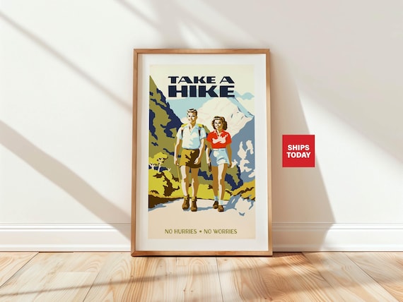 Retro Take A Hike Poster, Lake House Wall Decor