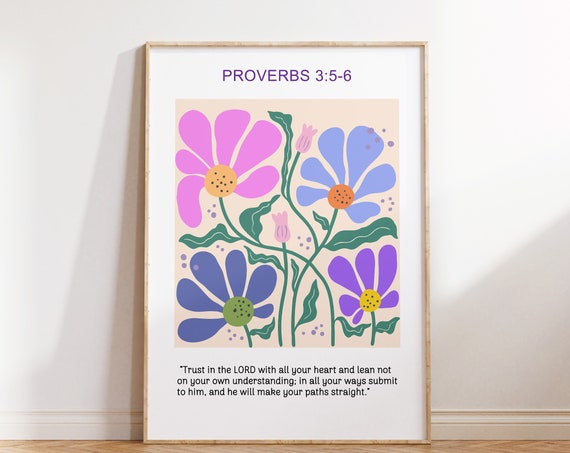 Flower Christian Wall Art Proverbs Scripture Religious Poster Wall Decor Faith Poster Bible Verse Baptism Gift Gift For Christian