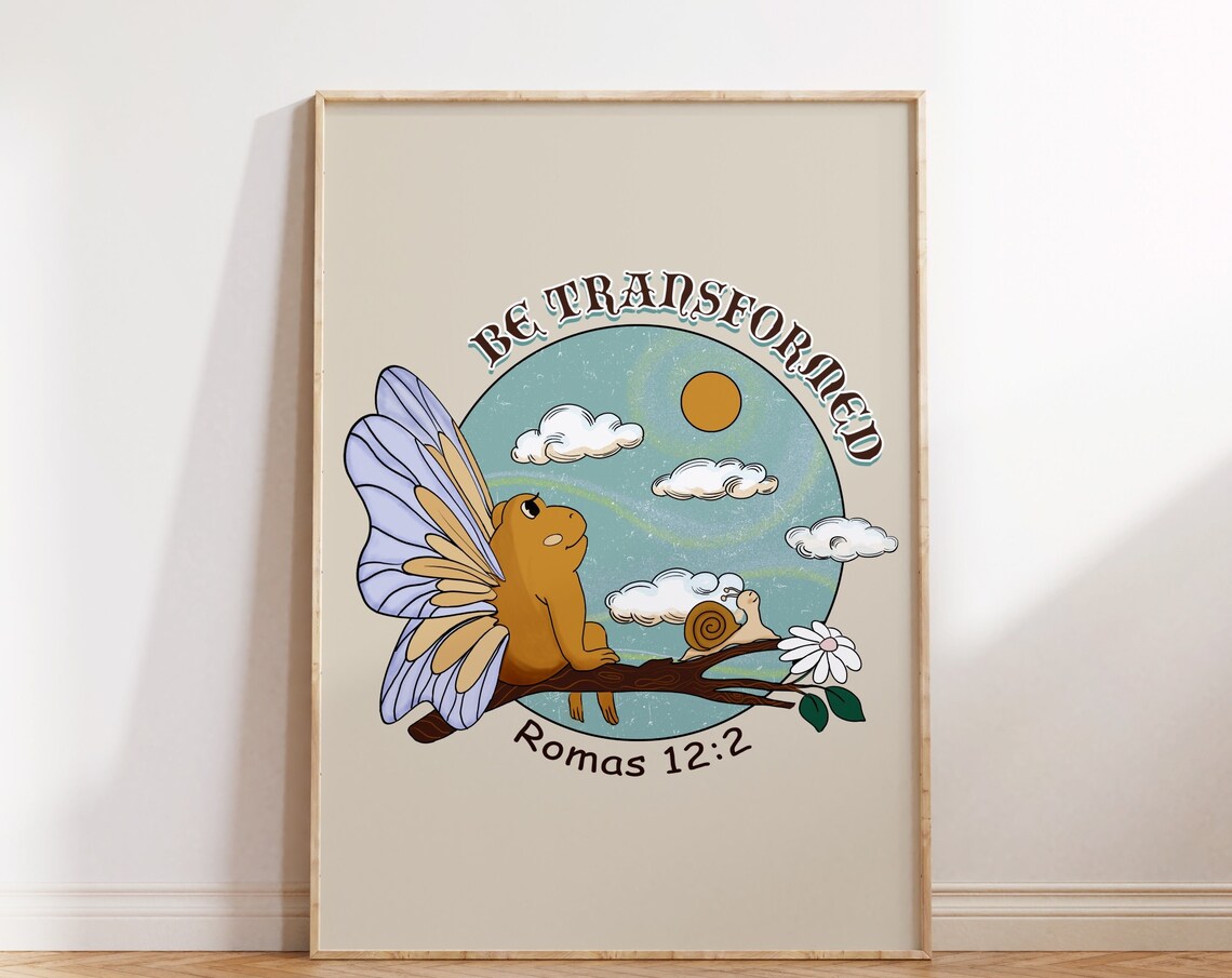Cute Winged Frog Be Transformed Romas 12 2 Scripture Art Poster