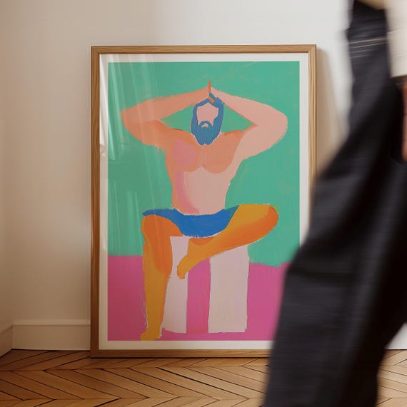 Yoga Man Art Print Colorful Body Positive Male Figure
