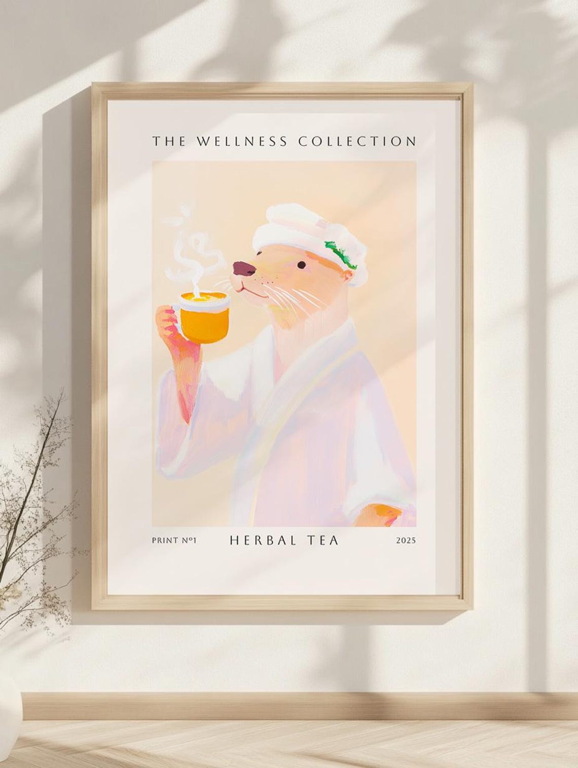 Otter Sipping Herbal Tea Bathrobe Wellness Collection Poster - Image 2