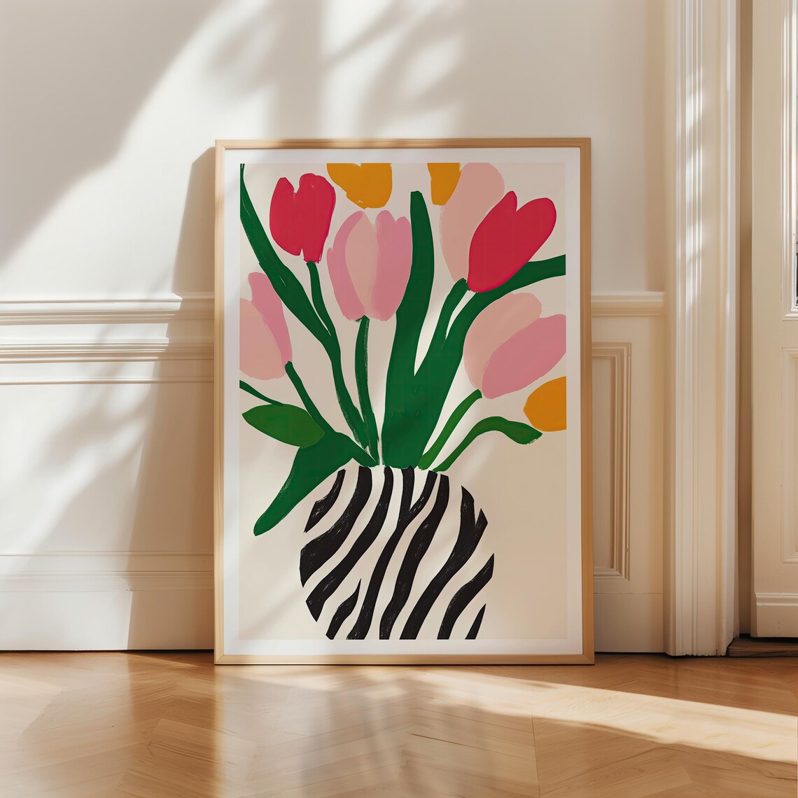 Tulip Bouquet Zebra Vase Bold Modern Scandinavian Floral Poster