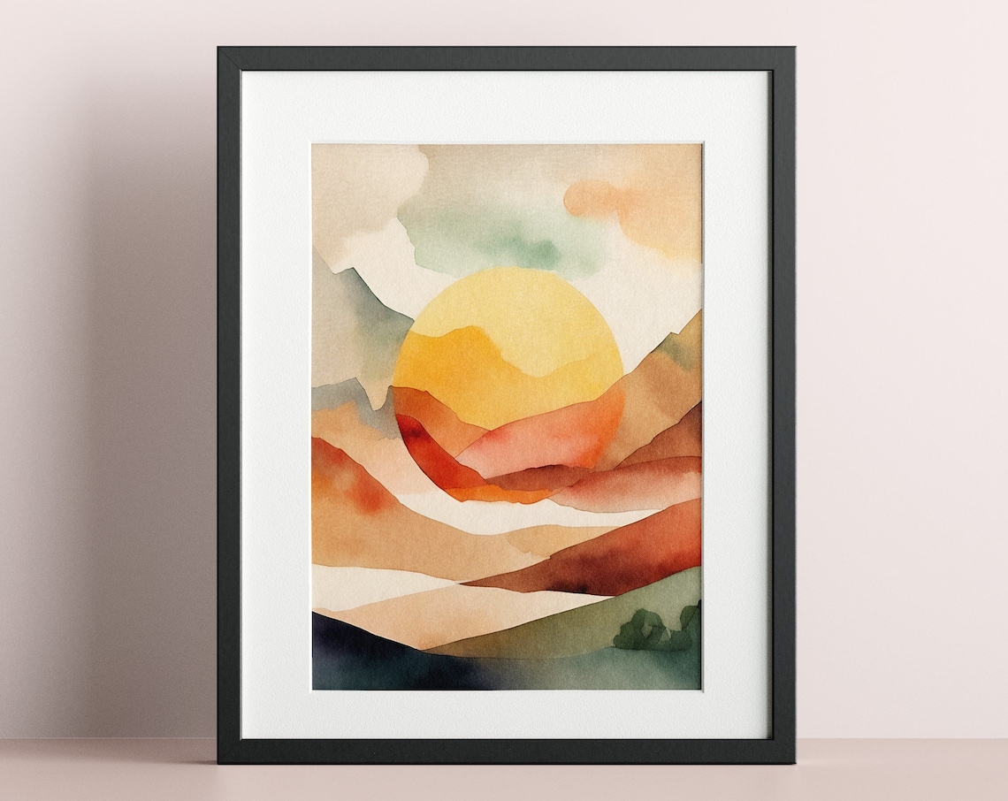 Minimalist Boho Sunrise Landscape Poster, Zen Decor