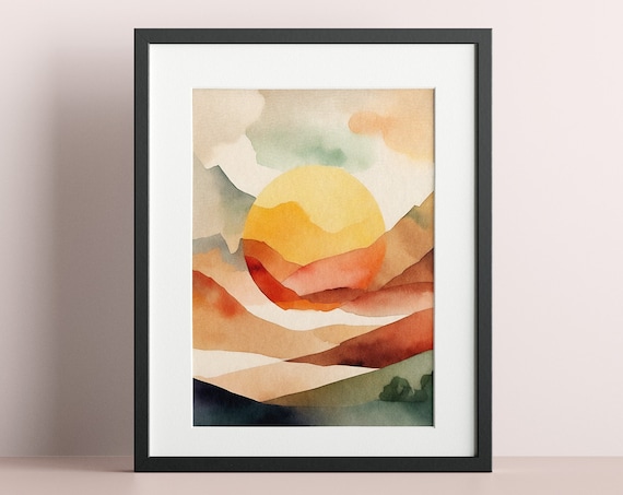 Minimalist Boho Sunrise Landscape Poster, Zen Decor