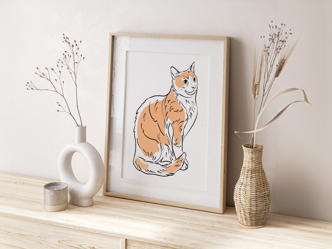 Personalized Cat Line Drawing Pet Portrait, Art Print - Image 3