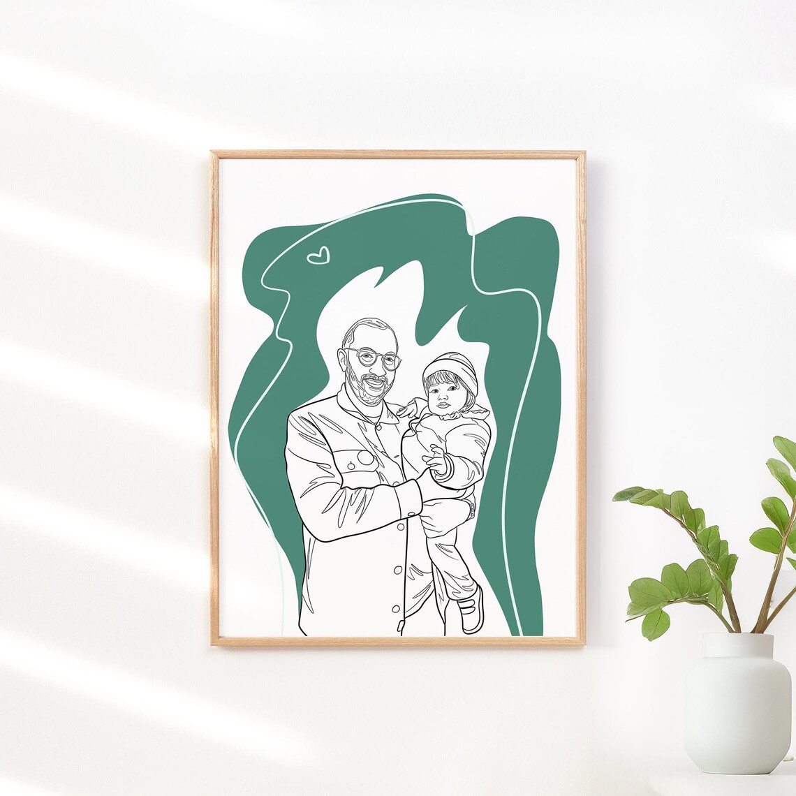 Sweet Dad and Daughter Hug Line Drawing with Heart Accents Poster - Image 3