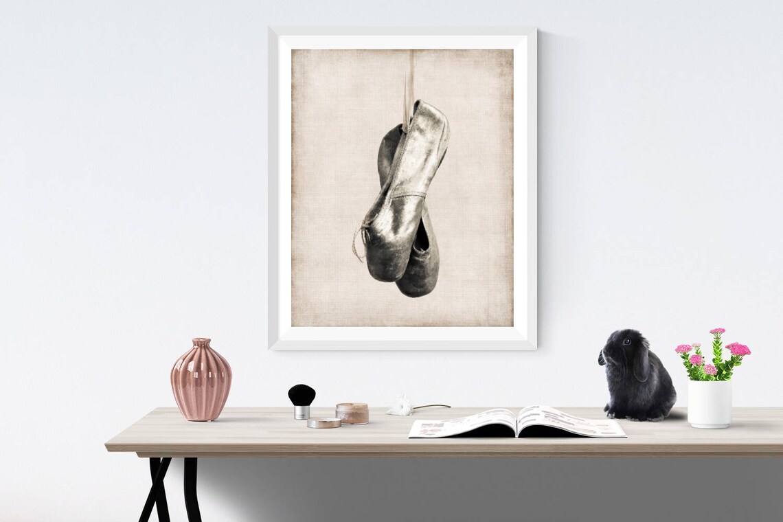 Vintage Ballet Gold Slippers Art Print, French Ballerina