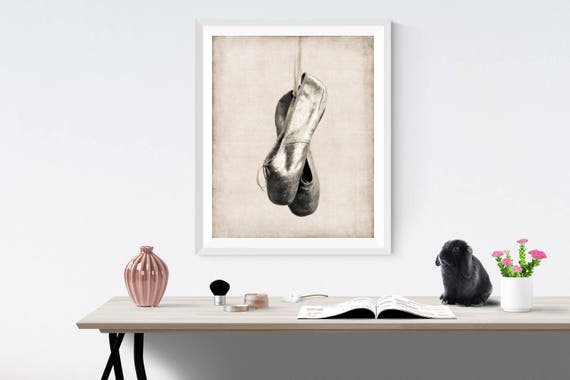 Vintage Ballet Gold Slippers Art Print, French Ballerina