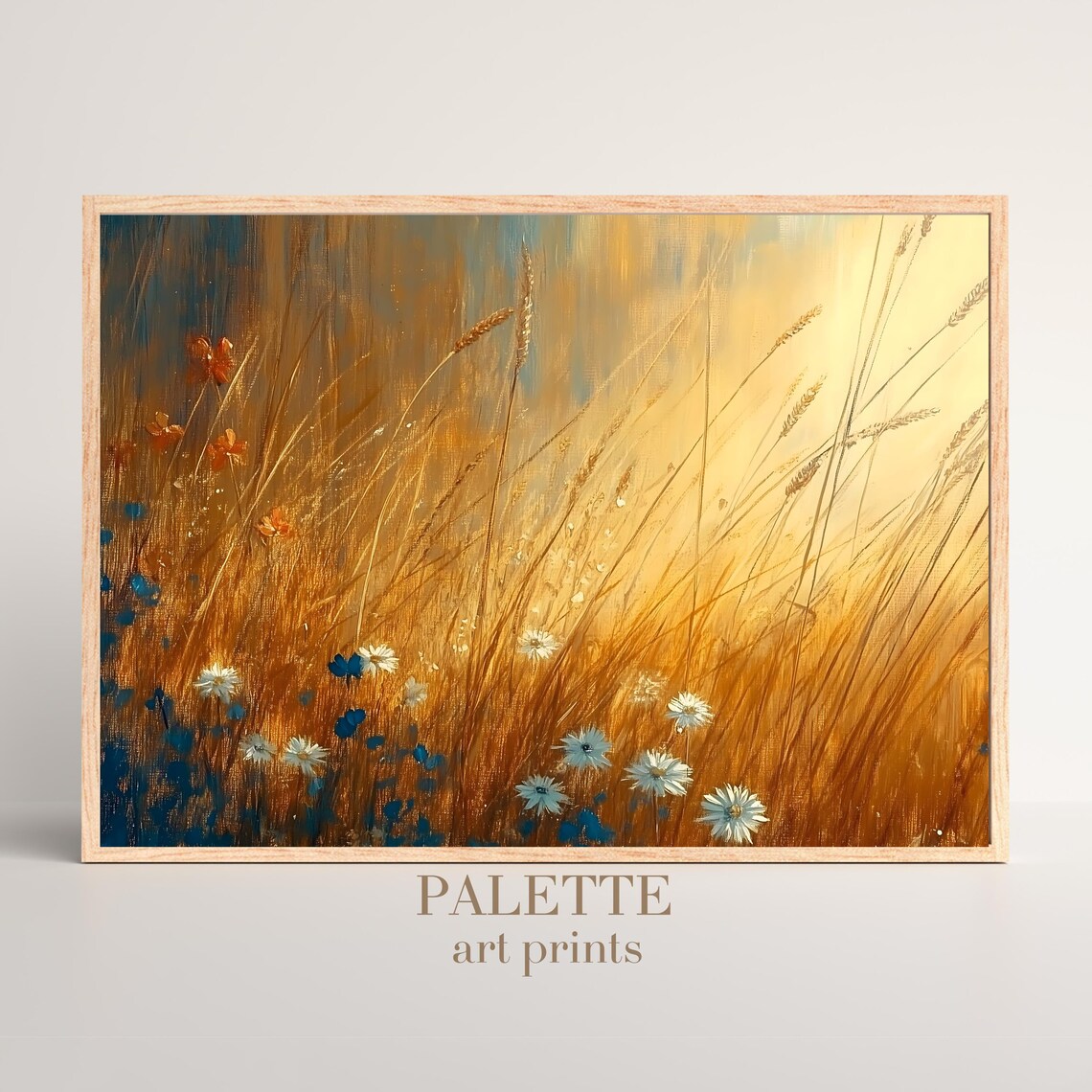 Golden Wheatfield At Sunrise With Daisies Glowing In The Light Poster - Image 3