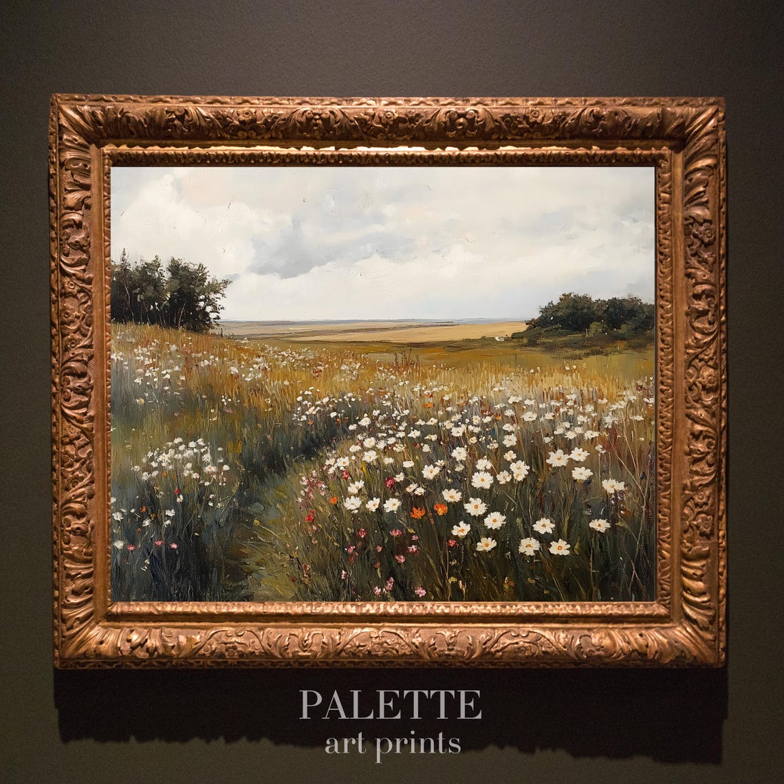 Summer Daisy Field Stretching Toward Golden Distant Hills Poster - Image 3