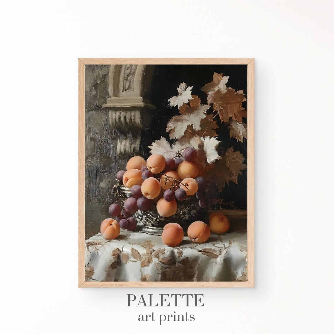 Apricot Grape Silver Basket Vintage Fruit Still Life Art Print