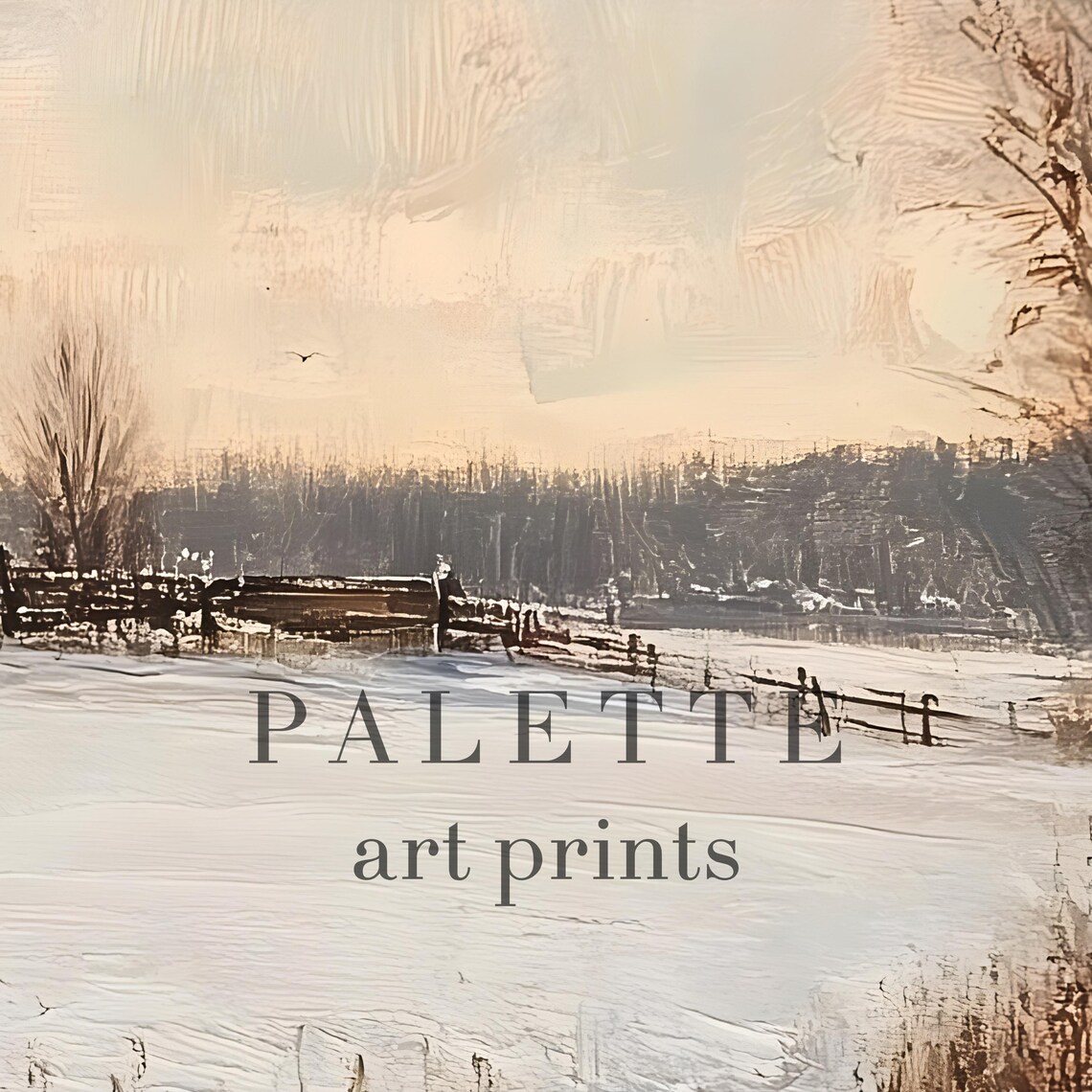 Red Barn Snowy Field Dusk Glow Winding Stream Vintage Painting Poster - Image 2