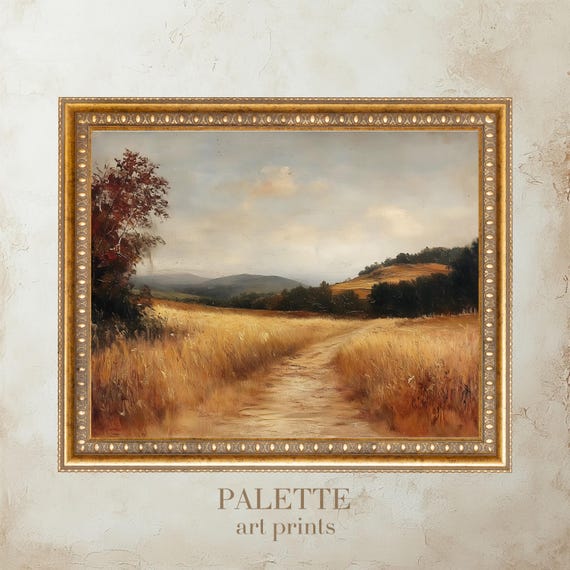 Golden Wheat Field Path In Countryside Landscape Serene Rural View Perfect For Rustic Farmhouse Decor And Nature Lovers Lnd136