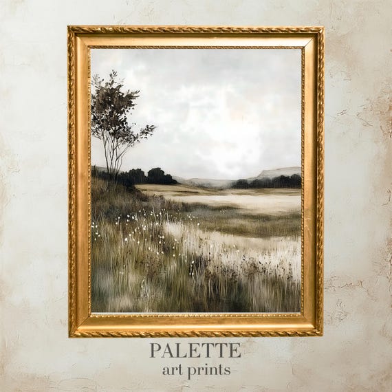 Minimalist Meadow Painting Scenic Landscape Artwork Rustic Wall Art Neutral Tone Decor Nature Inspired Gift For Calm Spaces Lnd126