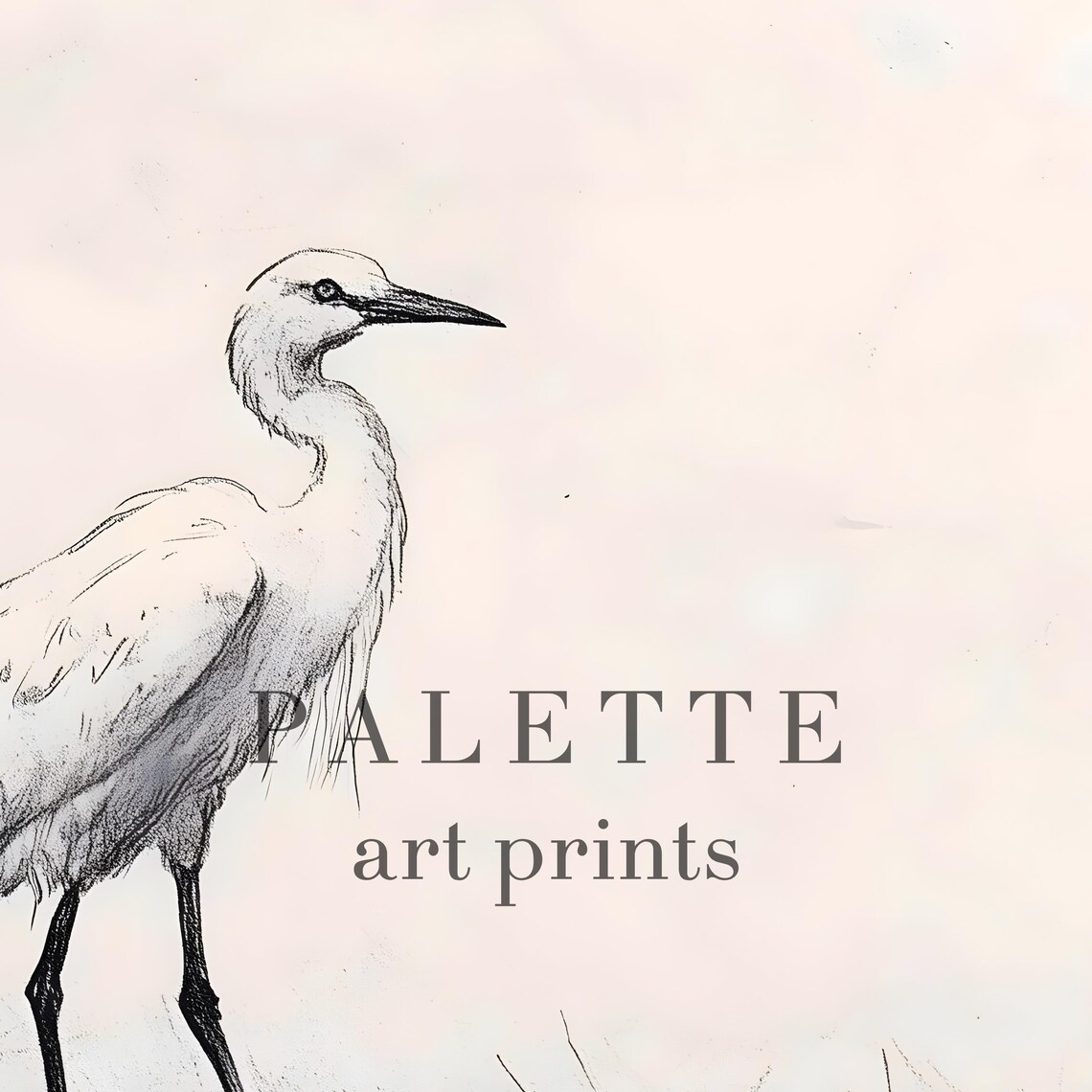 Heron Pencil Sketch Black and White Minimalist Bird Wall Decor Poster - Image 2
