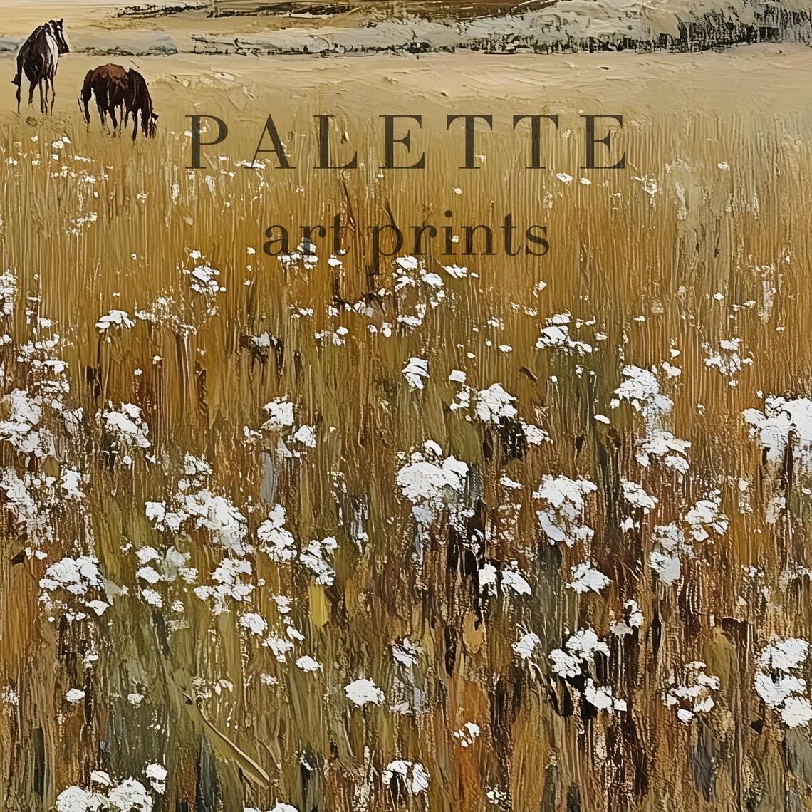 Horses in Golden Field Snowy Mountains Vintage Equestrian Poster - Image 3