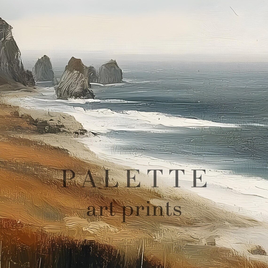 Coastal Cliff Wildflowers Golden Grasses Ocean View Seaside Painting Poster - Image 2