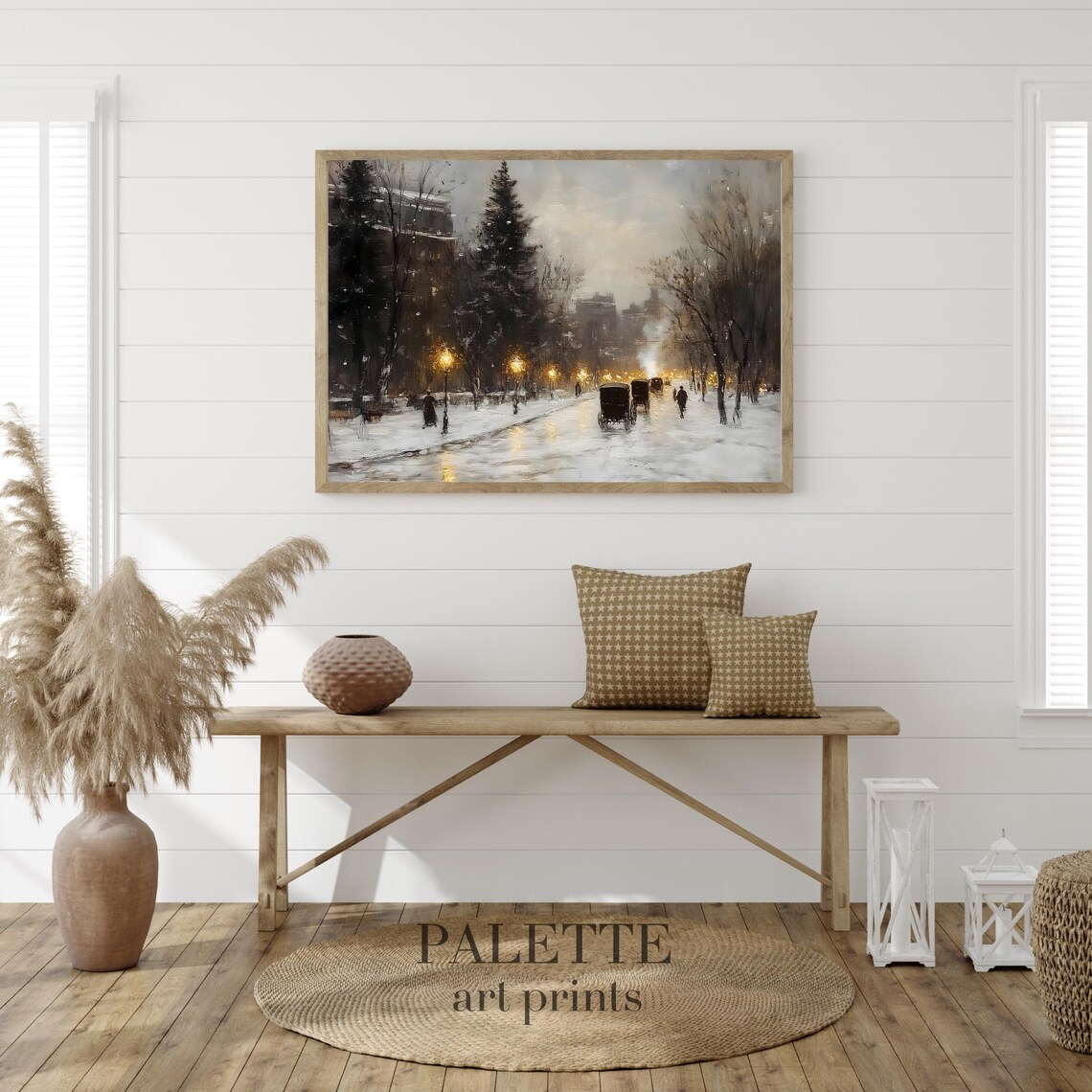 Victorian City Street at Dusk Snowy Lamps and Carriages Poster - Image 2