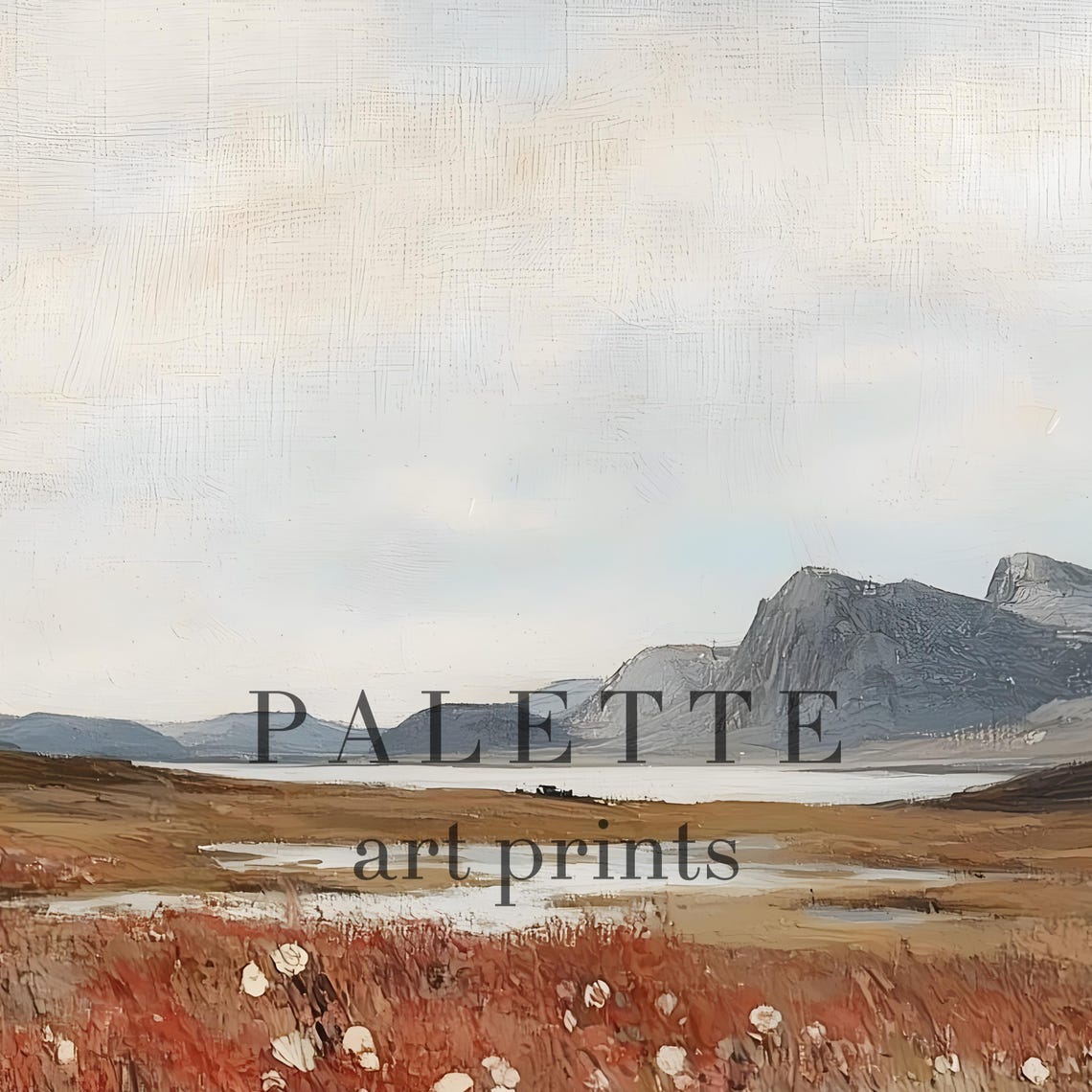 Mountain Meadow With Warm Red Wildflowers Under A Soft Sky Poster - Image 2
