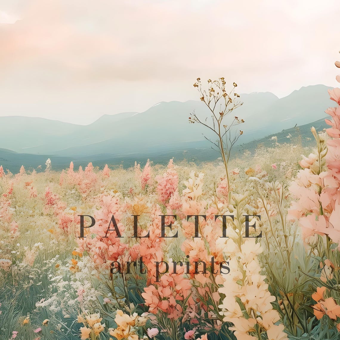 Colorful Wildflower Field With Pink Blossoms Beneath Mountains Poster - Image 2