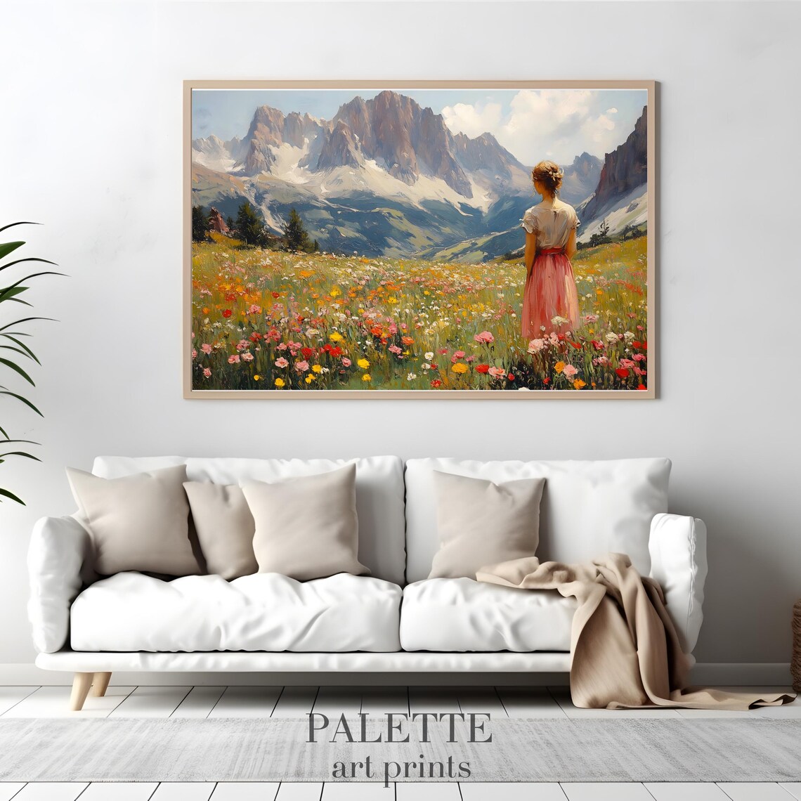 Mountain Meadow With Blooming Wildflowers, Spring Pastoral Landscape - Image 2
