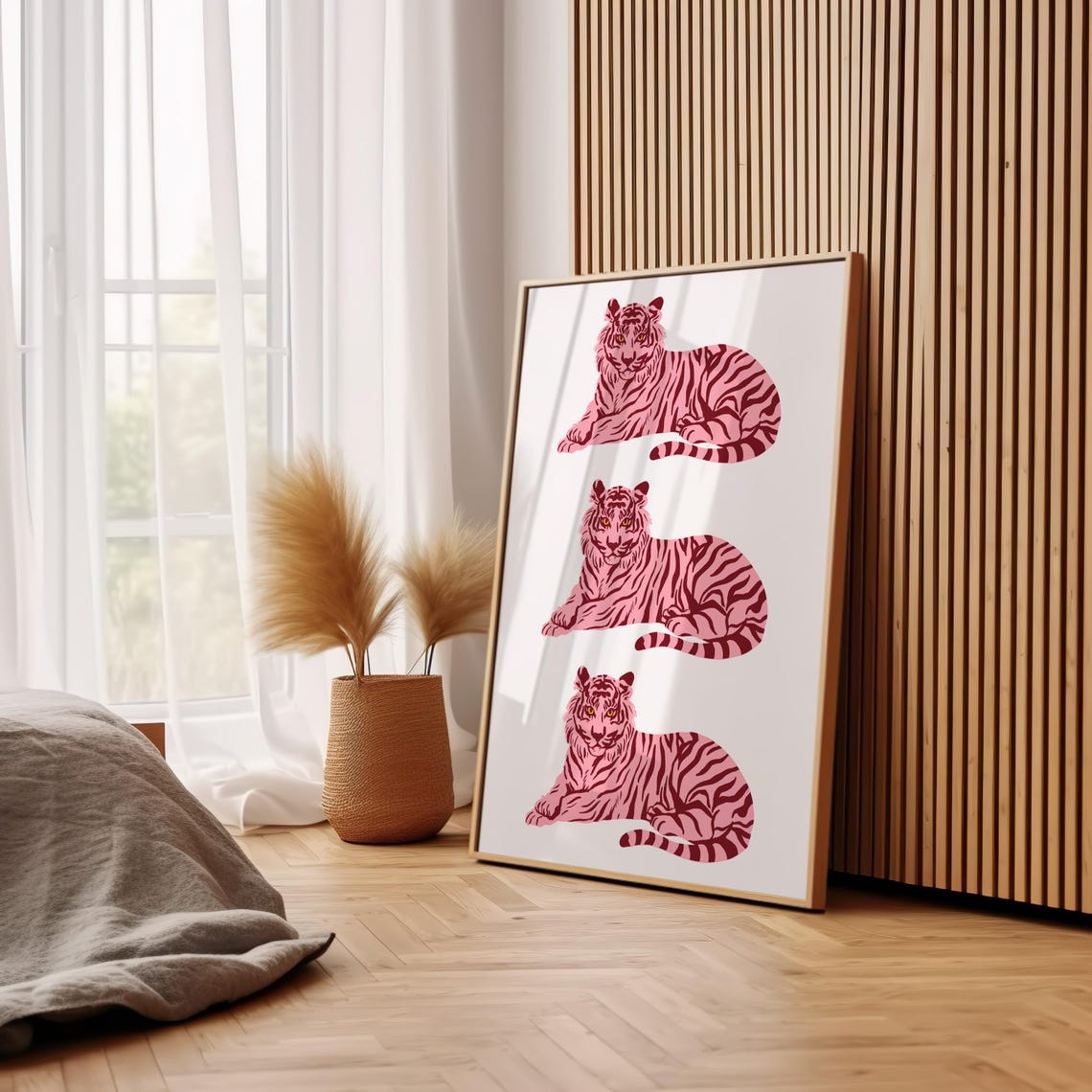 Pink Tigers Trio Stacked Big Cat Preppy Pop Wildlife Art Poster - Image 3