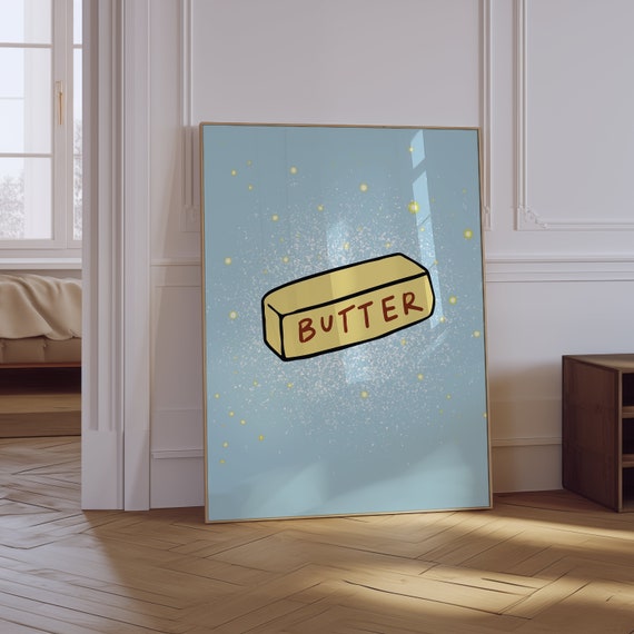 Butter Print Butter Lover Wall Art Food Poster Funny Food Print Retro Kitchen Print Trendy Blue Kitchen Print Retro Blue Pop Art